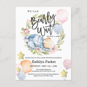 Carte Postale On Peut Attendre Le Baby shower Teddy Bear Garçon