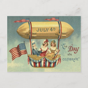 Carte Postale Oncle Sam Drapeau US Zeppelin Air Balloon