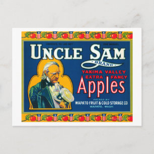 Carte Postale Oncle Sam Étiquette Apple (bleu) - Wapato, WA