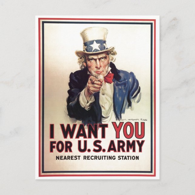 Carte Postale Oncle Sam Je Vous Demande Pour L'Armée Américaine (Devant)