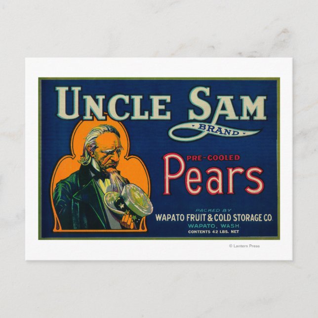 Carte Postale Oncle Sam Pear Crate LabelWapato, WA (Devant)