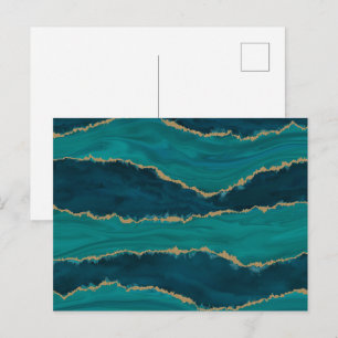 Carte Postale Ondes d'agate sarcelle – Marbre abstrait avec de l