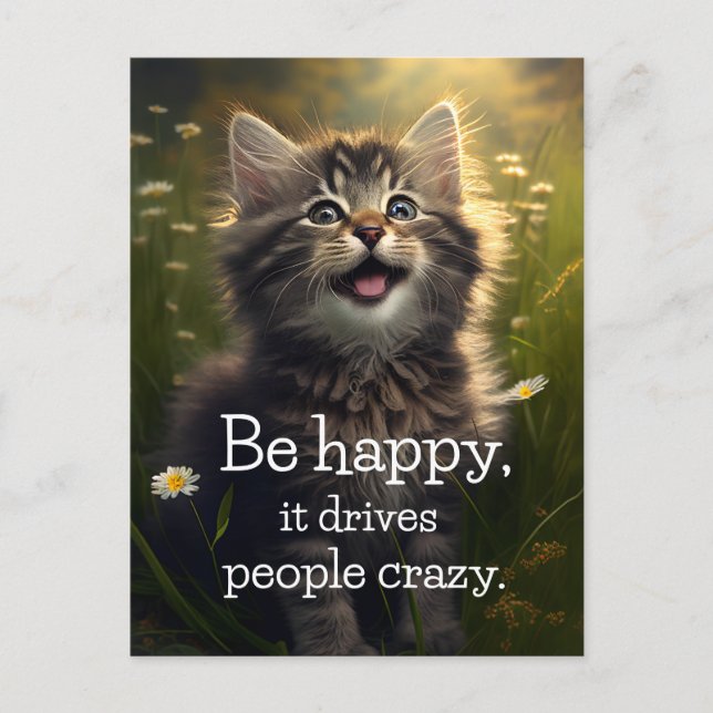 Carte Postale One Happy Fluffy Kitten - Bonheur et folie (Devant)