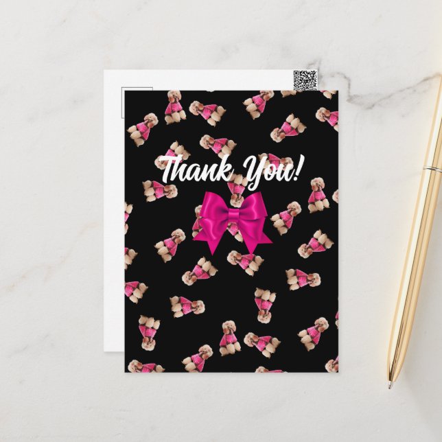 Carte Postale Oodles de canicules (rose sur noir) Merci (Devant/Arrière en situation)