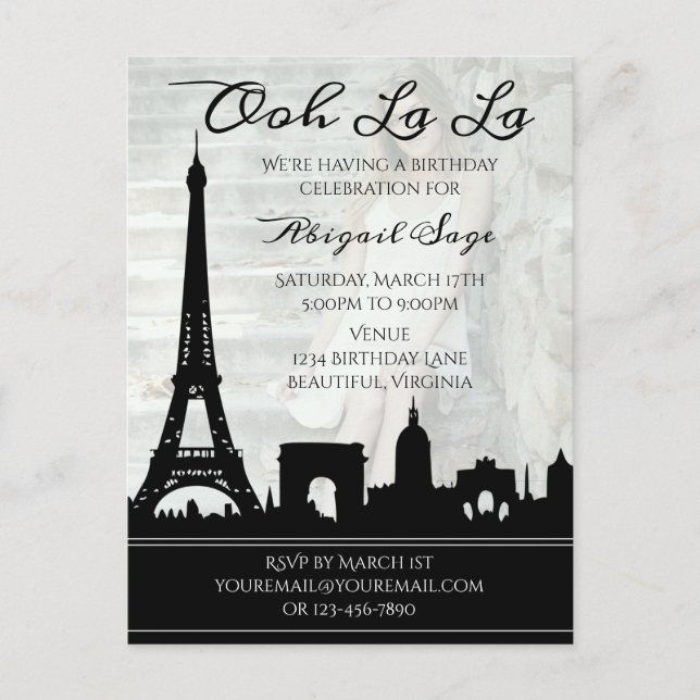Carte Postale Ooh La La Paris Skyline Photo Anniversaire (Devant)