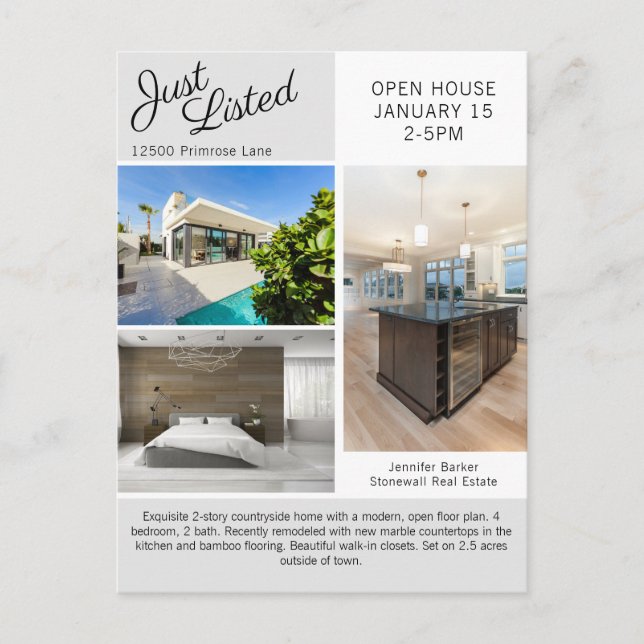 Carte Postale Open House Immobilier Photo Modern Grey Marketing (Devant)