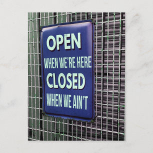 Carte Postale Open Sign Funny, Closed Sign Funny