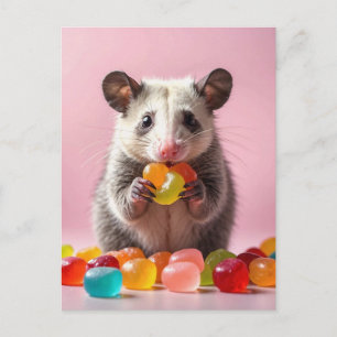 Carte Postale Opossum Manger Gummy Sweeties