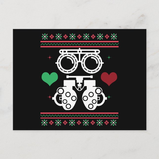 Carte Postale Optométriste Vilain Sweater Opticien Noël (Devant)