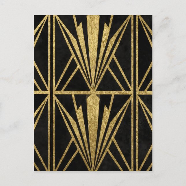 Carte Postale Or Art Déco Géométrique Motif Éventail Noir (Devant)