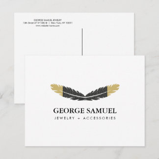 Carte Postale Or Blanc Trempé Bohème Plume Designer