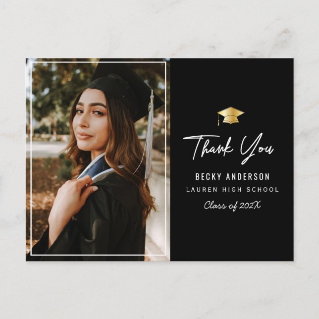 Carte Postale or casquette noir merci diplôme (Devant)
