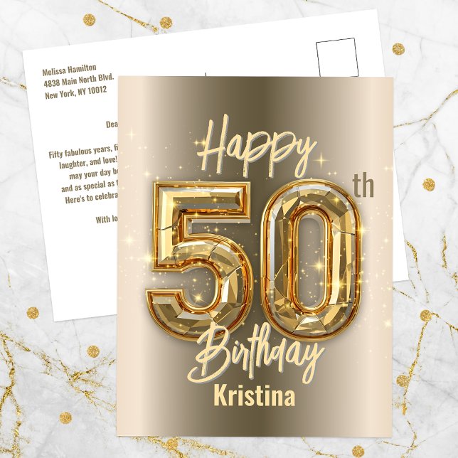 Carte Postale Or et diamant chatoyants 50e anniversaire (Créateur téléchargé)