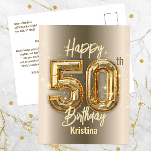 Carte Postale Or et Diamant scintillants 50e Anniversaire