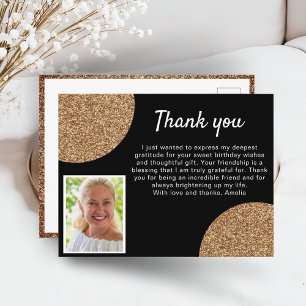 Carte Postale Or Glitter Photo Anniversaire Merci