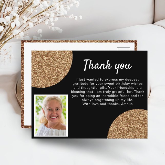 Carte Postale Or Glitter Photo Anniversaire Merci (Créateur téléchargé)