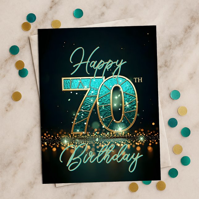 Carte Postale Or Raffiné Turquoise Doré 70e Anniversaire Lumineu (Créateur téléchargé)