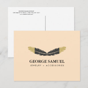 Carte Postale Or Rose Tendance Plongée Bohème Plume Designer