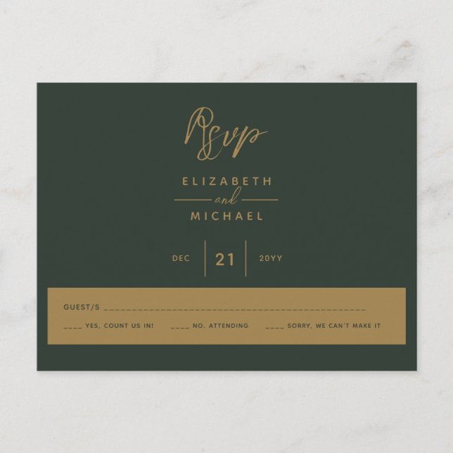 Carte Postale Or Vert RSVP (Devant)