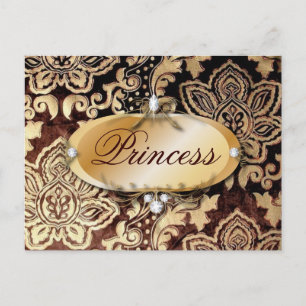 Carte Postale or victorien affligé chocolat brun damassé