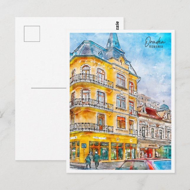 Carte Postale Oradea Romania Travel Place Aquarelle (Devant / Derrière)
