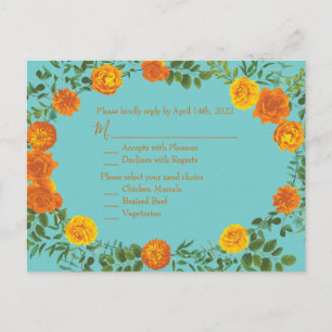 Carte Postale Orange & Aqua Mariage Floral moderne