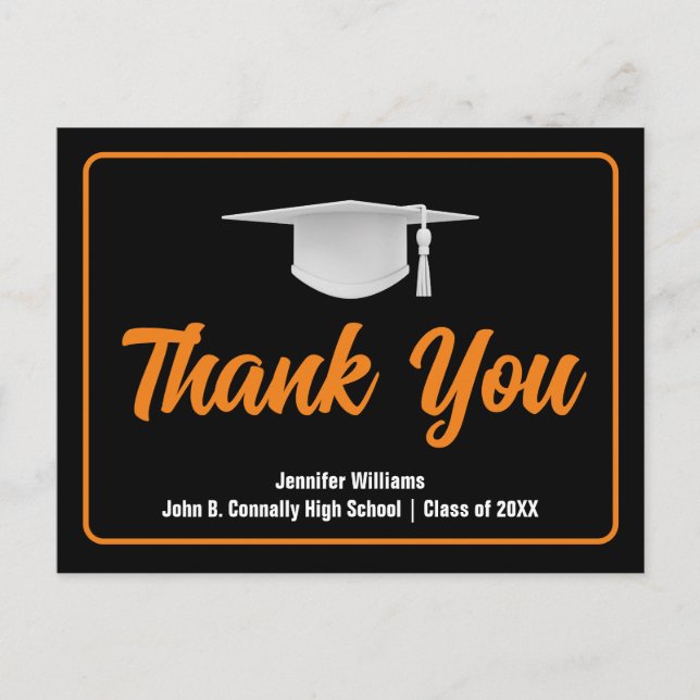 Carte Postale Orange Black Graduate Custom Merci (Devant)