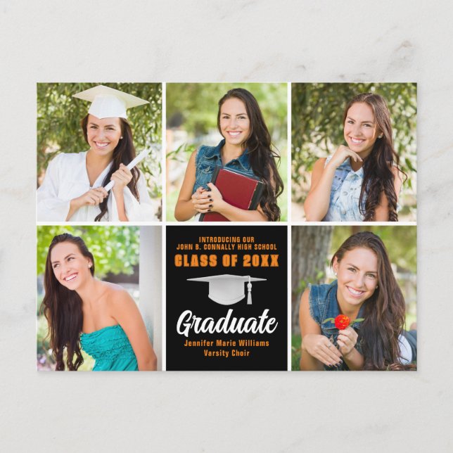 Carte Postale Orange Black Graduate Photo Collage Graduation (Devant)