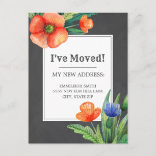 Carte Postale Orange Bleu Fleur Noir Chalboard Changer d'adresse