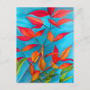 Carte Postale Orange feuille Automne art original aquarelle