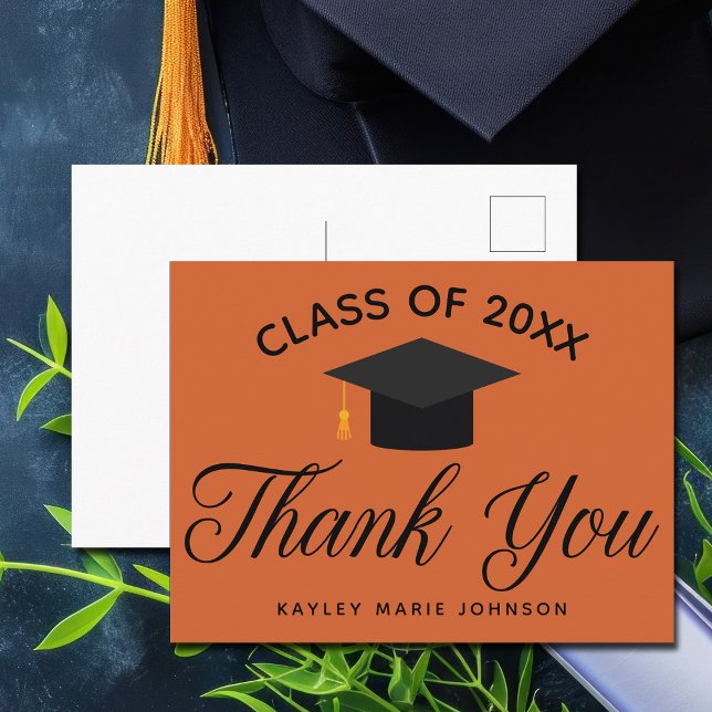 Carte Postale Orange Graduation Custom Classe Monogramme Merci (Créateur téléchargé)
