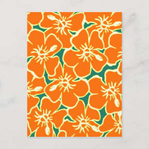 Carte Postale Orange Hibiscus Fleurs Tropical Hawaiian Luau