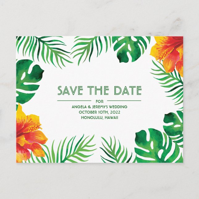 Carte Postale Orange Hibiscus Tropical Enregistrer la date (Devant)
