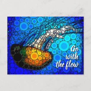 Carte Postale Orange Jellyfish Blue Ocean Go With the Flow