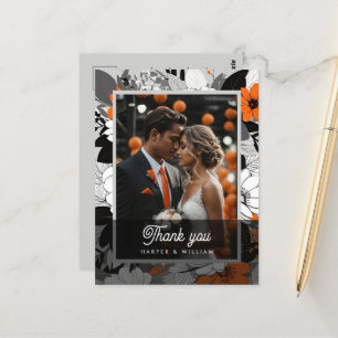 Carte Postale Orange lineart flowers mariage photo merci