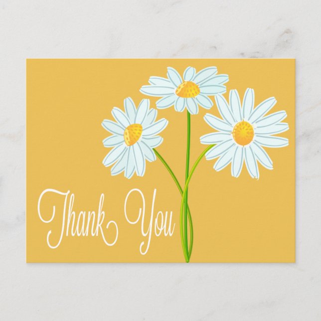 Carte postale orange Merci blanc Fleur marguerite (Devant)