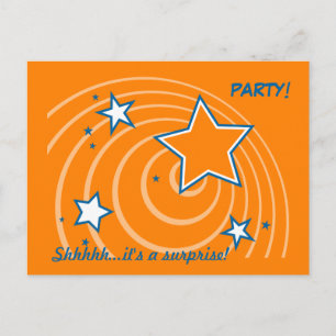 Carte Postale Orange stars anniversaire invitation surprise