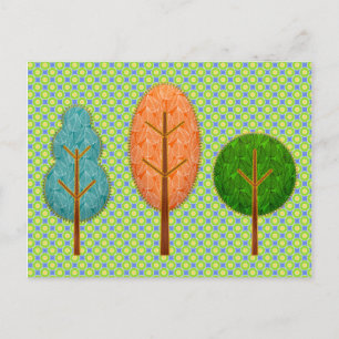 Carte Postale Orange Turquoises arbres verts avec Pointe Polka m