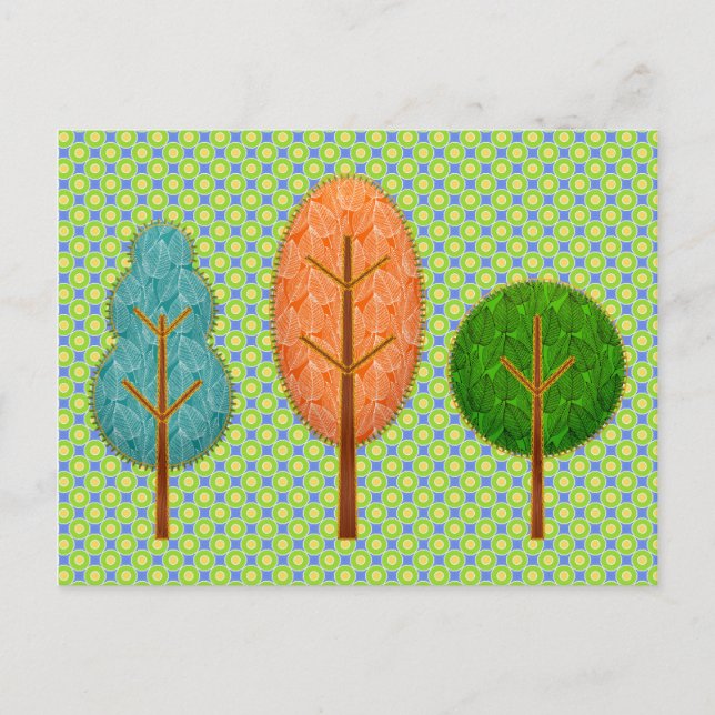 Carte Postale Orange Turquoises arbres verts avec Pointe Polka m (Devant)