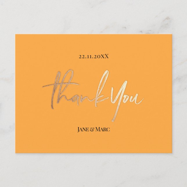 Carte Postale Orange Wedding Thank You Cards Elegant Script (Devant)
