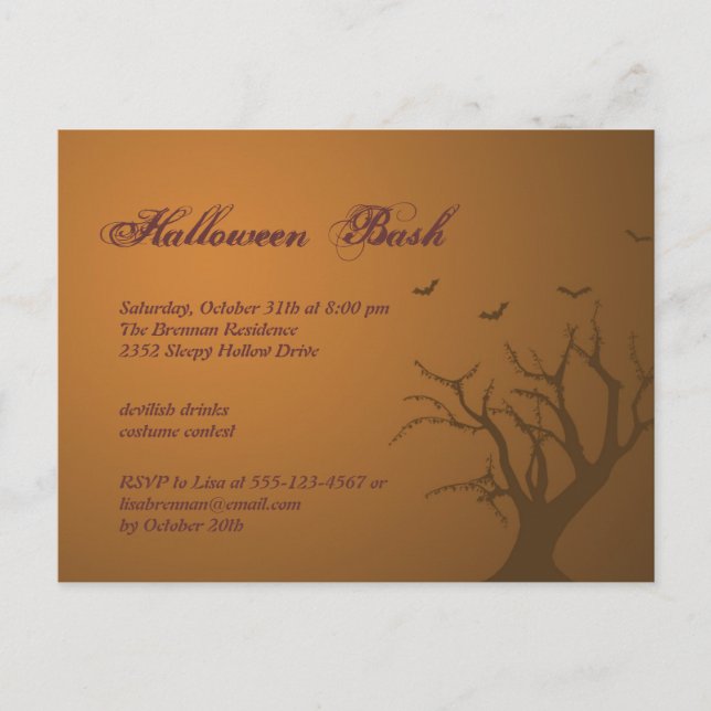 Carte Postale Oranger brûlé arbre effrayant Halloween invitation (Devant)