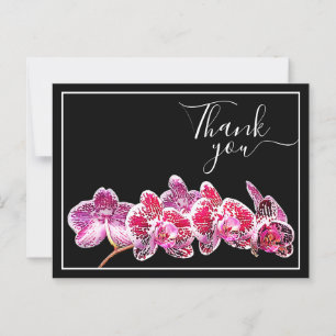 Carte Postale Orchidée aux Veines Rouges sur Fond Noir Merci