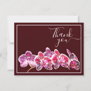 Carte Postale Orchidée aux Veines Rouges sur Fond Vin Merci