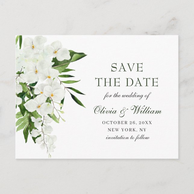 Carte Postale Orchidée Blanche Bohème Floral Mariage Enregistrer (Devant)