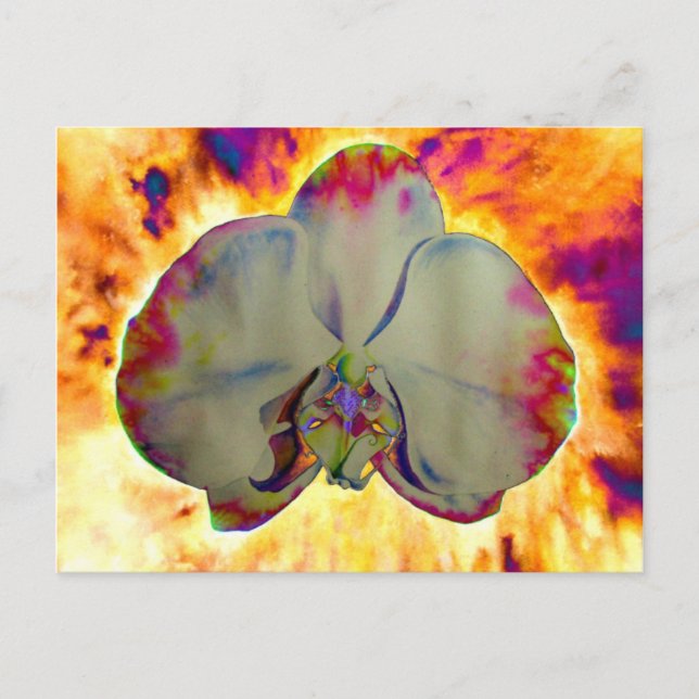 Carte Postale Orchidée de feu, abstraite aquarelle vive florale (Devant)