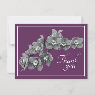 Carte Postale Orchidée Fleur Noir/Blanc Mauve Arrière-plan Merci