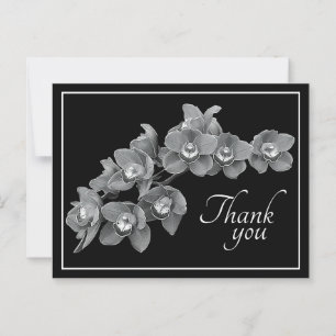 Carte Postale Orchidée Fleur Noir/Blanc Noir Arrière-plan Merci