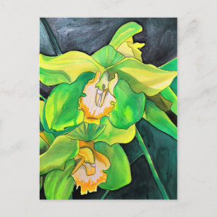 Carte Postale Orchidée verte aquarelle