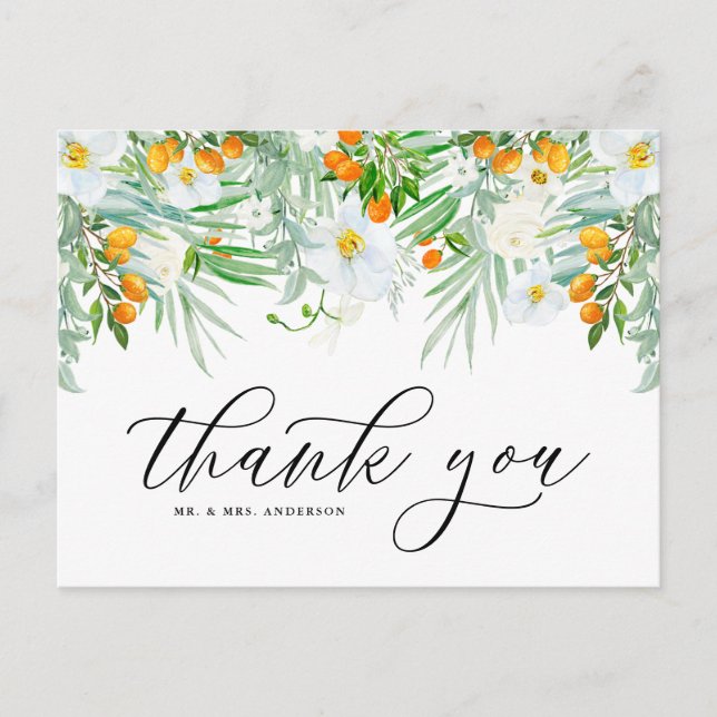 Carte Postale Orchidées blanches et Merci tropical de Kumquat (Devant)