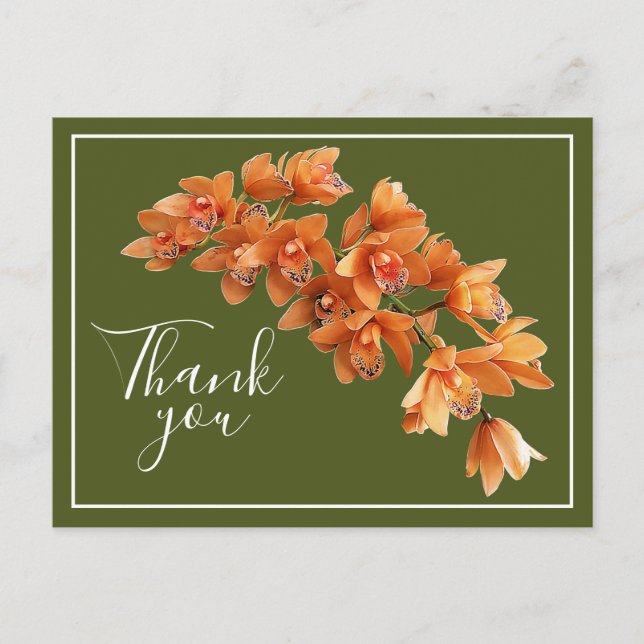 Carte Postale Orchidées orange fond vert Merci (Devant)